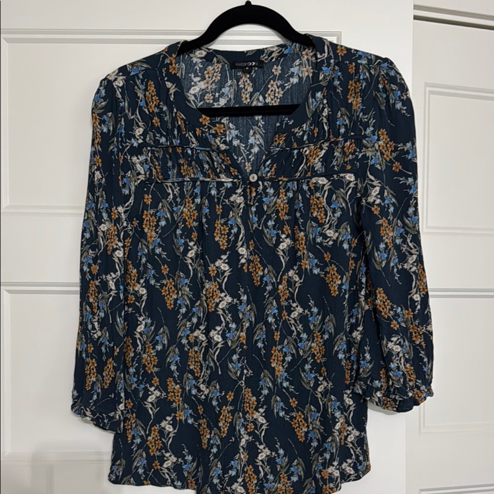 Floral Print Women's Top - Blue and Orange